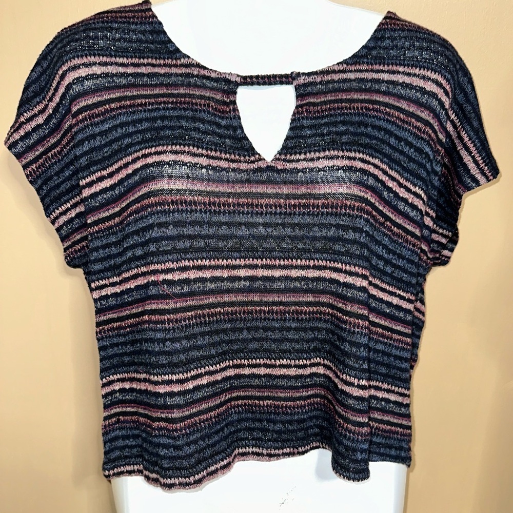 American Eagle Striped Navy and Pink Women's Top